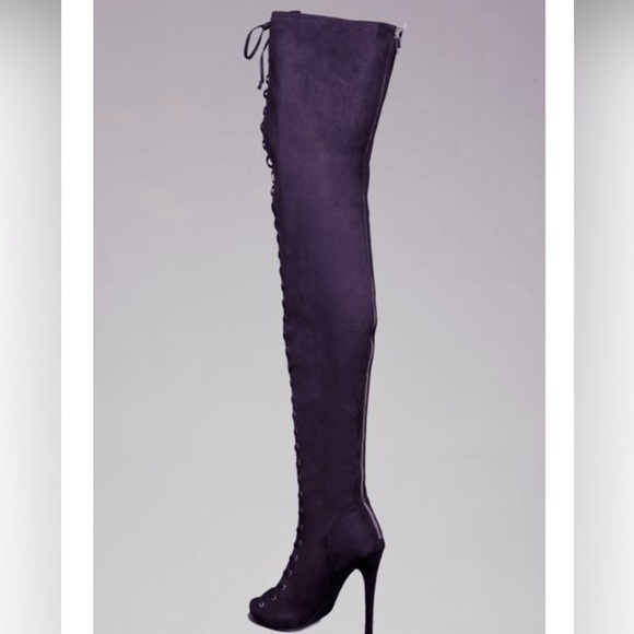 BEBE TARYN Tight High Over The Knee Black Lace Up Boots size 7 - Picture 2 of 7